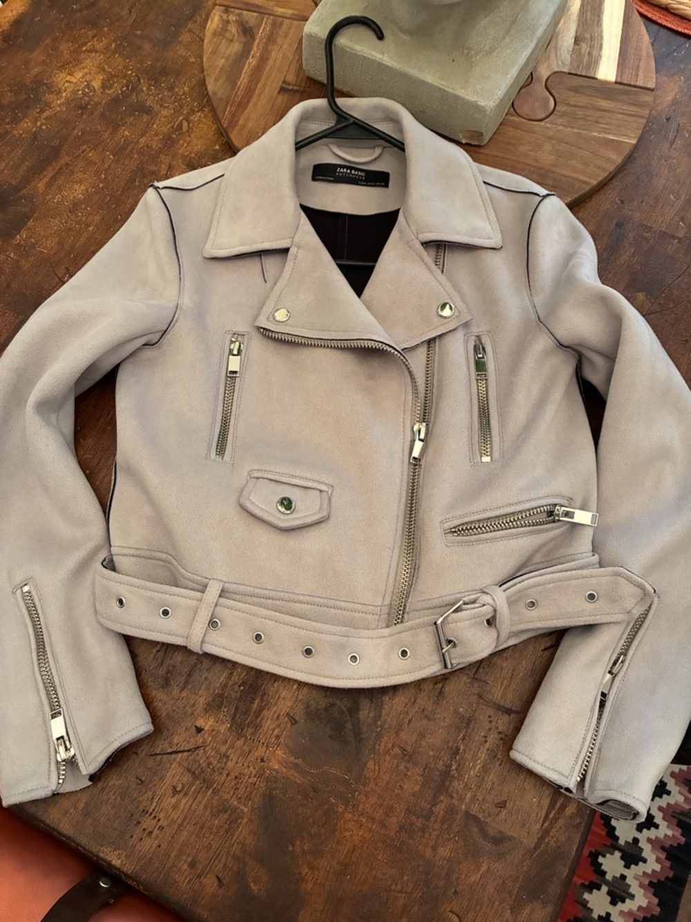 Zara Light Lavender Suede Moto Jacket with Belt